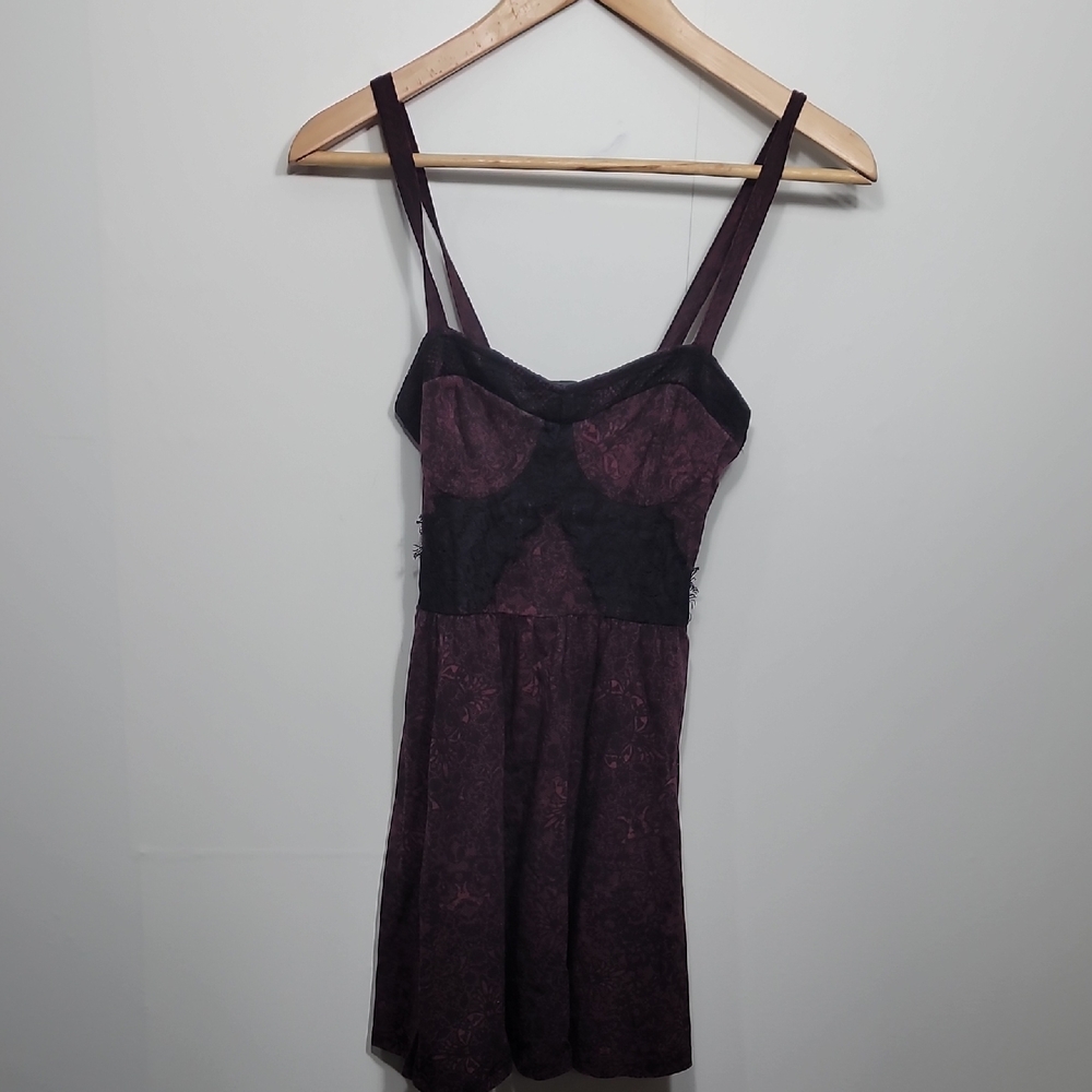 Topshop Bustier Stretch Black and Purple Lace Chemise